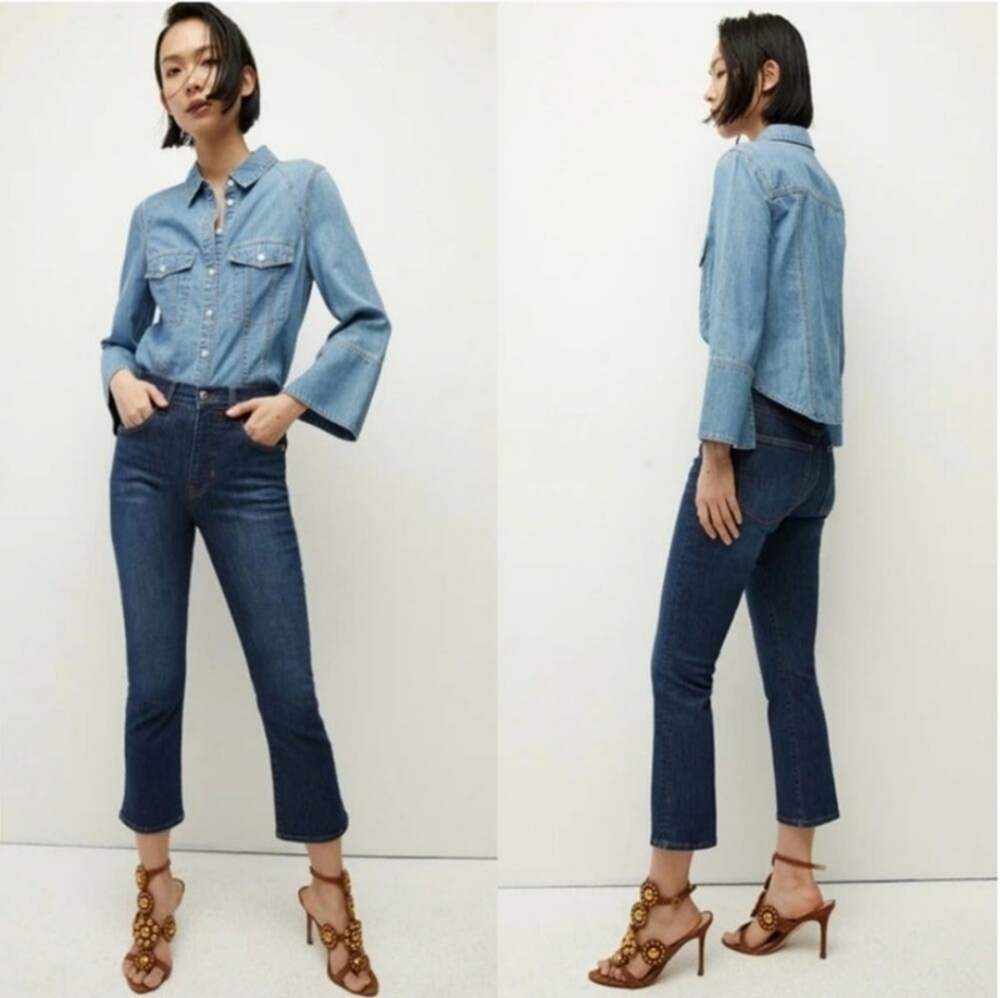Veronica Beard Carly Kick Flare High Rise Denim Jeans Midnight Dark Wash Sz 25